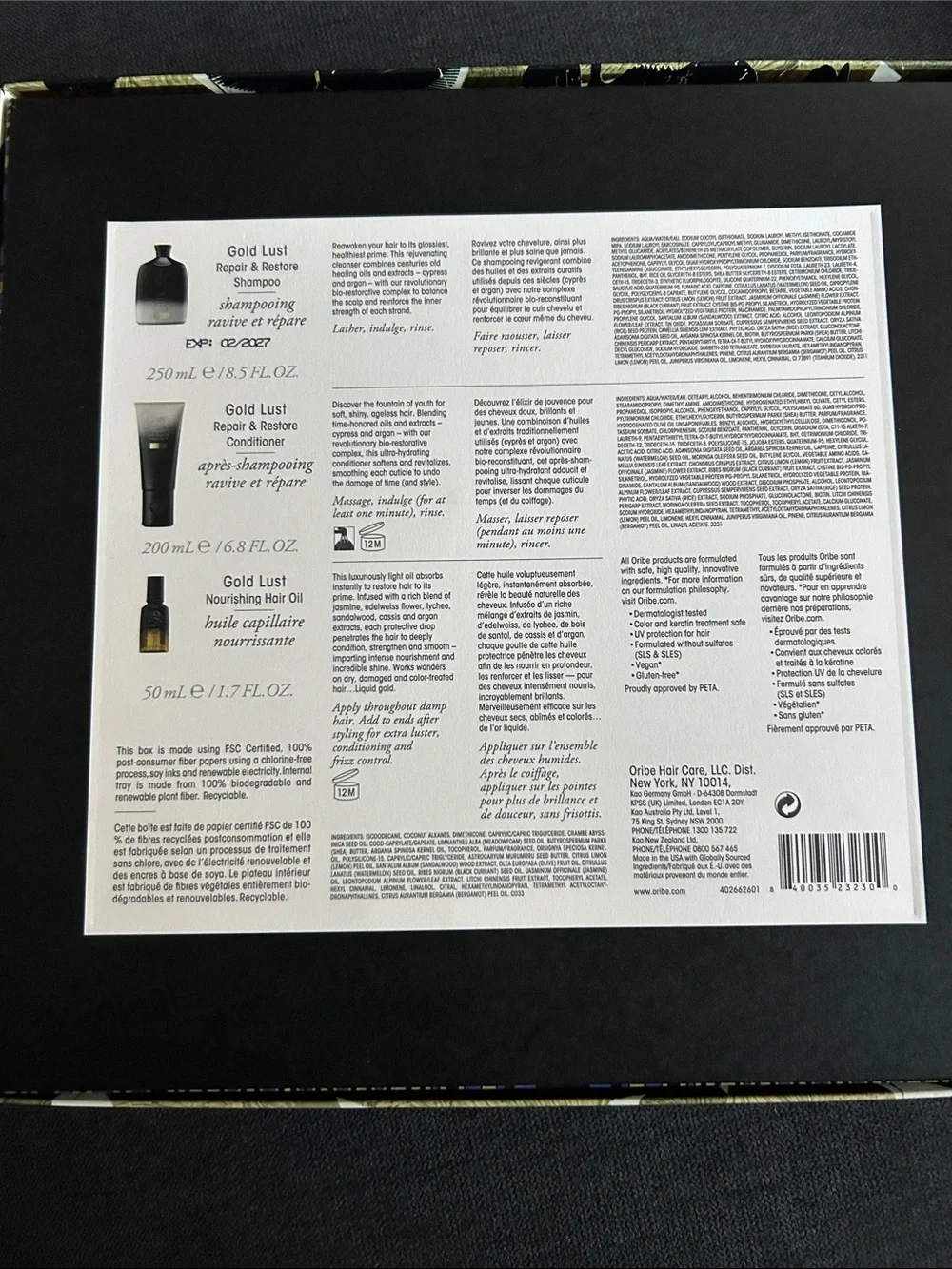 Oribe Gold Lust Collection New in Decorative Box with Black and Blue Accents